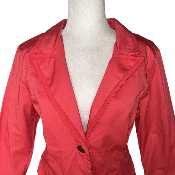 NEW Anthropologie Nick & Mo Coral Fitted Pleated Peplum Back Blazer - M - Picture 2 of 11